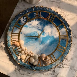 Ocean Crystal Resin Clocks For Wall Gifts For Wife Bedroom Resin Art Wall Art, Wall Clock Unique Modern Room Home Decor Gift Resin Art Clock